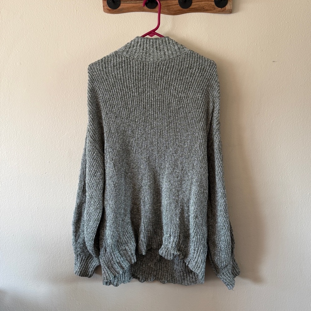 Aerie Green White Marled Chunky Ribbed 100% Cotton Mock Neck Sweater Size XL